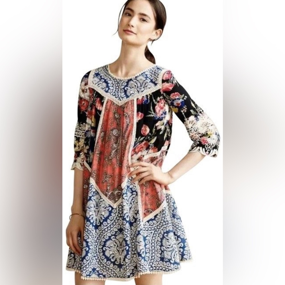 ANTHRO Anthropologie patchwork Vanessa Virginia Dress US Size 4